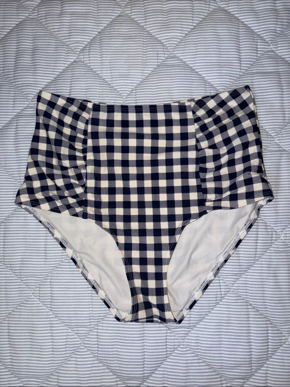 aerie Black and White Gingham High-Waist Bikini Bottoms